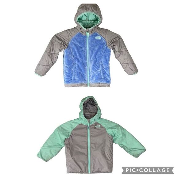 The North Face Blue Green Girl Reversible Perseus Insulated Hooded Jacket Sz 4T - Picture 1 of 9